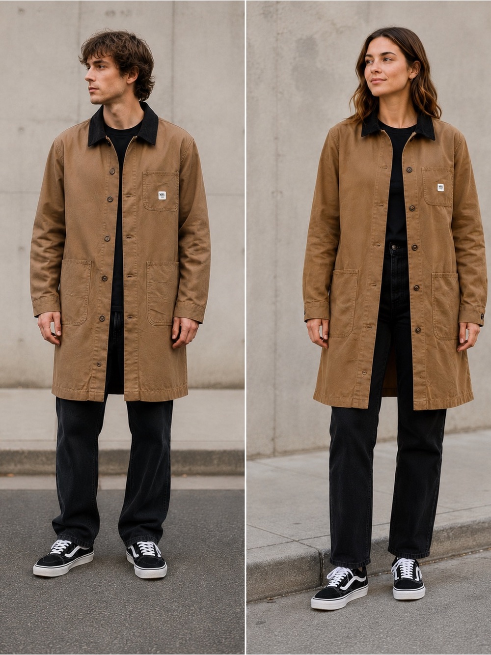 Vans Drill Long Chore Coat Brown Canvas Corduroy Collar Size Small Unisex Fit